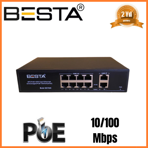 BESTA 10 Port PoE Switch 8 Port PoE + 2 Uplink 10/100 Mbps