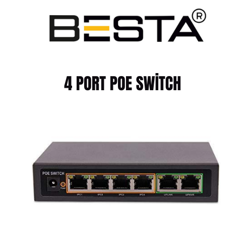 4 Port PoE Switch 10/100 Mbps 2 Uplink Port Kompakt PoE Ağ Anahtarı