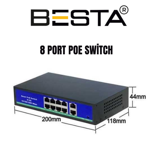 8 Port PoE Switch 10/100 Mbps 2 Uplink Portlu PoE Ağ Anahtarı