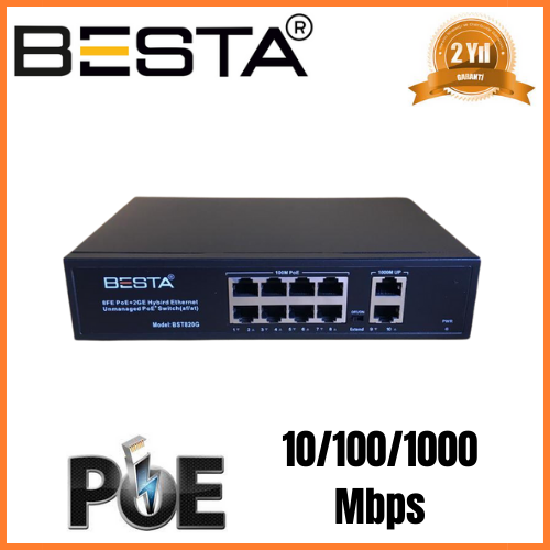 BESTA 10 Port Gigabit PoE Switch 10/100/1000 Mbps 8 Port PoE