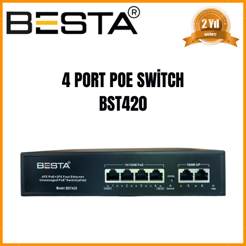 BESTA 4 Port PoE Switch 10/100 Mbps Kompakt ve Güçlü PoE Ağ Anahtarı