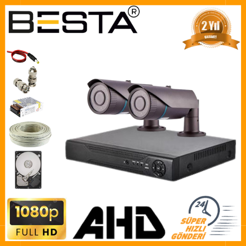 Besta KD-3032 2MP AHD Güvenlik Seti | 2 Kameralı | 1080P Gece Görüşlü | Harddisk Dahil