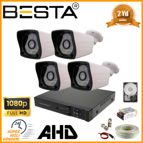 Besta KD-2124 2MP AHD Güvenlik Seti | 4 Dış Mekan Kameralı | 1080P Gece Görüşlü | Harddisk Dahil