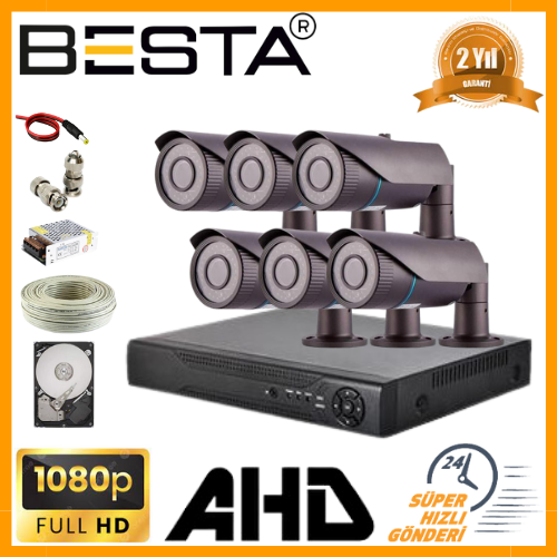 Besta 2 MP 1080P 6 Kameralı Harddisk Dahil AHD Güvenlik Seti