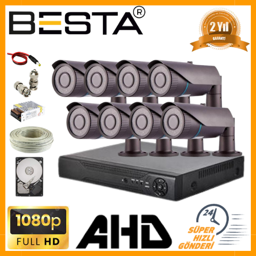 Besta KD-3038 2MP 1080P 8 Kameralı AHD Güvenlik Kamera Seti Harddisk Dahil