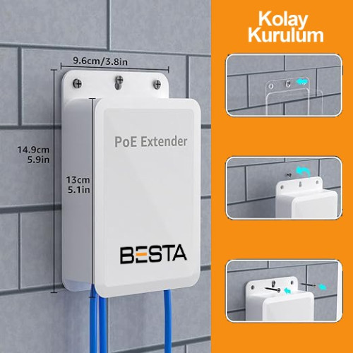 BESTA 4 Port Outdoor PoE Extender | 1 Giriş – 3 Çıkış | IEEE 802.3af/at | IP66 Su Geçirmez