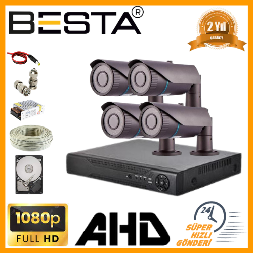 Besta KD-3034 2MP AHD Güvenlik Seti | 4 Kameralı | 1080P Gece Görüşlü | Harddisk Dahil