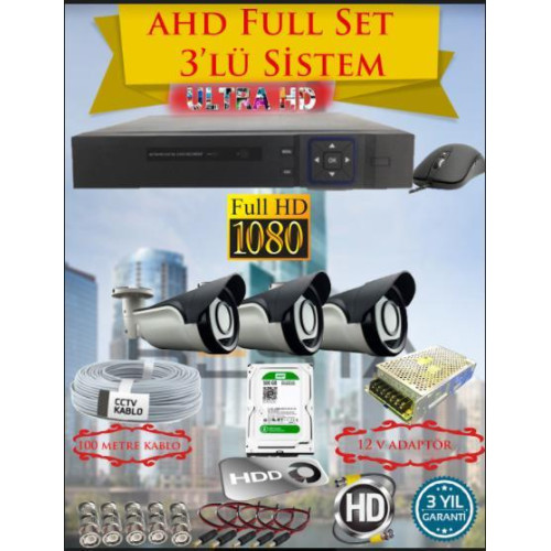 Besta KD-4153 2MP AHD Kamera Seti | 3 Kameralı Güvenlik Sistemi | 1080P Gece Görüş | 500GB Harddisk Dahil